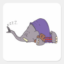cute napping sleeping elephant cartoon square stickers