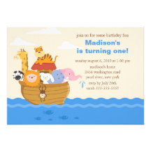 Cute Noah's Ark 1st Birthday Custom Announcements