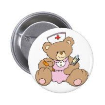 Cute Nurse RN Bear Pinback Button