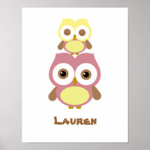 Cute nursery girl owl poster