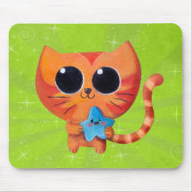 Cute Orange Cat with Star Mouse Pad