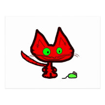 Cute Orange Kitty Cat And His Mouse Toy Post Cards