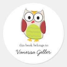 Cute Owl Bookplate Labels Round Stickers