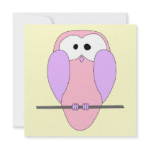 Cute Owl Cartoon. Pink Announcements