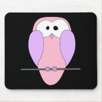 Cute Owl Cartoon. Pink Mousepads