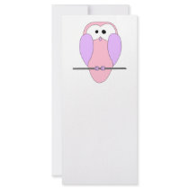 Cute Owl Cartoon. Pink Rack Card