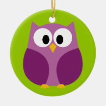 Cute Owl Cartoon - purple and green Christmas Tree Ornament