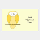 Cute Owl Cartoon. Yellow. Rectangular Stickers