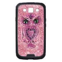 Cute Owl, glitter pink heart diamond photo print