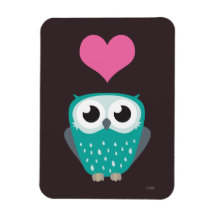 Cute Owl & Love Heart Premium Magnet
