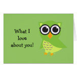 Cute Owl "what I love about you" notecard