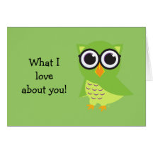 Cute Owl "what I love about you" notecard