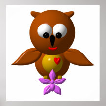 Cute owl with orchid poster