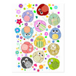 Cute Owls and Flowers pattern Post Card