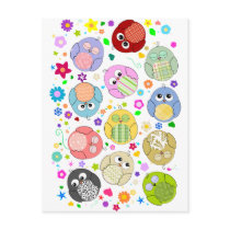 Cute Owls and Flowers pattern Post Card