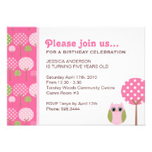 Cute Owls Girls Birthday Party Invitation