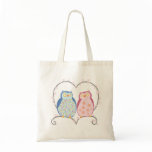 Cute Owls in Love Heart Pink Blue Clipart bags