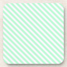 Cute Pale Green and White Diagonal Stripes Coaster