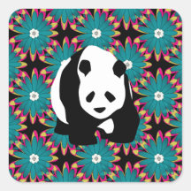 Cute Panda Bear Blue Pink Flowers Floral Pattern Sticker