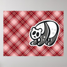 Cute Panda; Red Plaid Posters