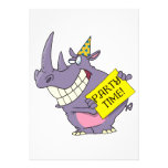 cute party time celebration rhino cartoon invitation