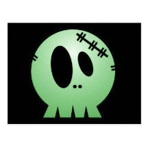 CUTE PATCHY SKULL - GREEN POST CARD