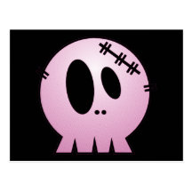 CUTE PATCHY SKULL - PINK POST CARD