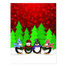 Cute Penguin Carolers Postcard