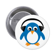 Cute Penguin & Headphones Customisable White Pin