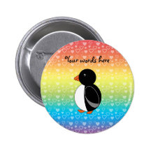 Cute penguin rainbow hearts button