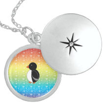 Cute penguin rainbow hearts custom necklace