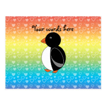 Cute penguin rainbow hearts postcards