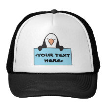 CUTE PENGUIN WITH CUSTOM SIGN, <YOUR TEXT HERE> MESH HATS