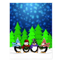 Cute Penguins Carolers Postcard