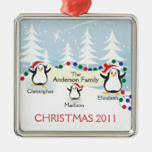 Cute Penguins Family of 3 Christmas Ornament
