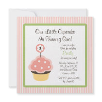 Cute Personalise Pink Cupcake Birthday Invitations