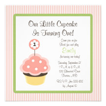 Cute Personalise Pink Cupcake Birthday Invitations
