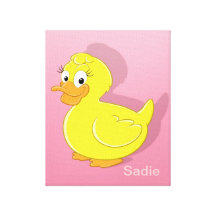 Cute Personalised Name Girl Duck Yellow Ducky Room Gallery Wrap Canvas