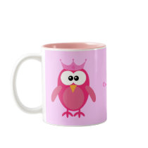Cute Personalised Pink Cartoon Owl Princess Coffee Mug