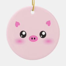 Cute Pig Face - kawaii minimalism Christmas Tree Ornaments