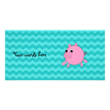 Cute pig turquoise chevrons photo greeting card