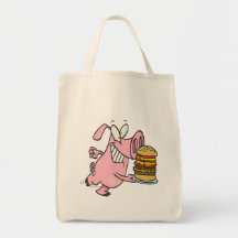 cute pig with triple cheeseburger tote bag