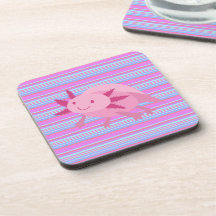Cute Pink Albino Axolotl Beverage Coasters