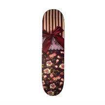 Cute Pink and Brown Vintage Flowers Skateboard Deck