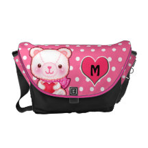 Cute pink bear on polk dots monogramed commuter bags