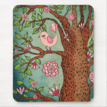 Cute Pink Bird in Red Boots Mouse Pads
