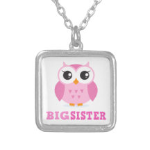 Cute pink cartoon owl girly big sister necklace