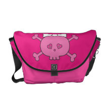 Cute Pink Cartoon Skull With Ribbon Commuter Bags