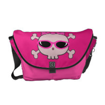 Cute Pink Cartoon Skull With Sunglasses & Ribbon Commuter Bag
