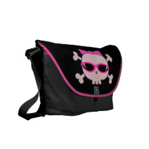 Cute Pink Cartoon Skull With Sunglasses & Ribbon Commuter Bags